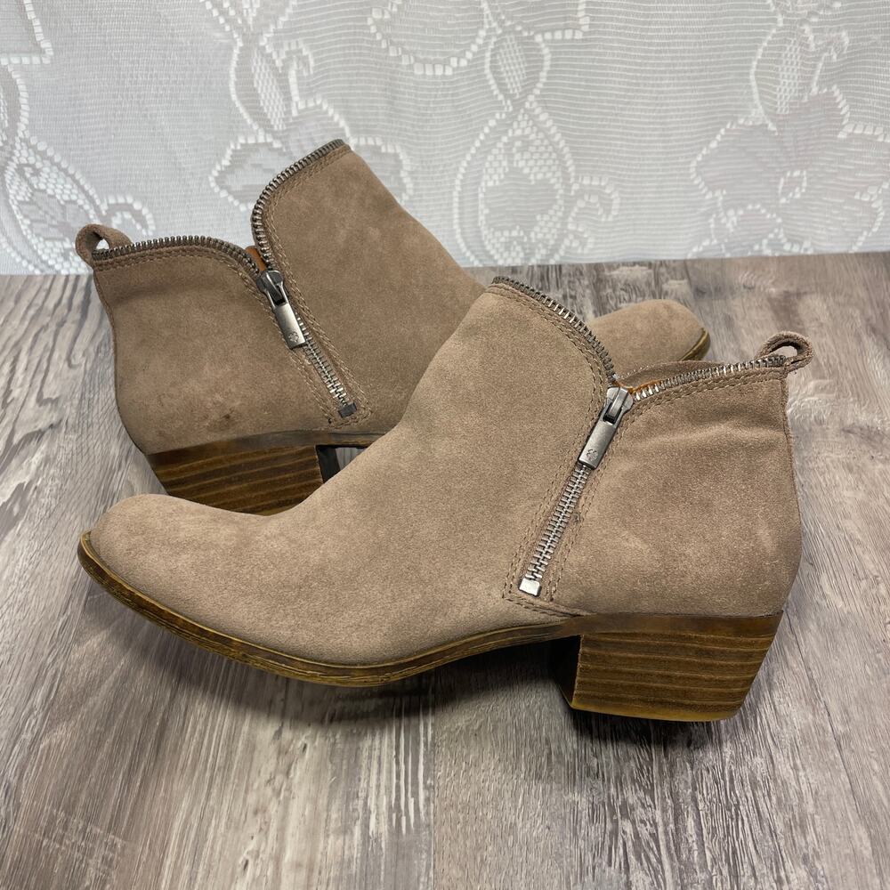 Lucky Brand Bootie Suede 8.5 M Bartalino Boots 8 1/2 Brindle Taupe Brown Gray